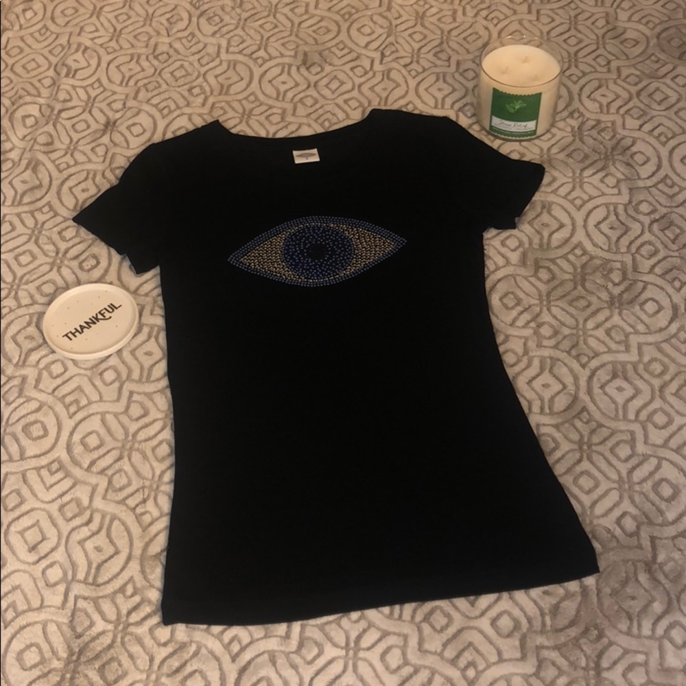 Rhinestone “Third Eye” Black Cotton Fitted Top